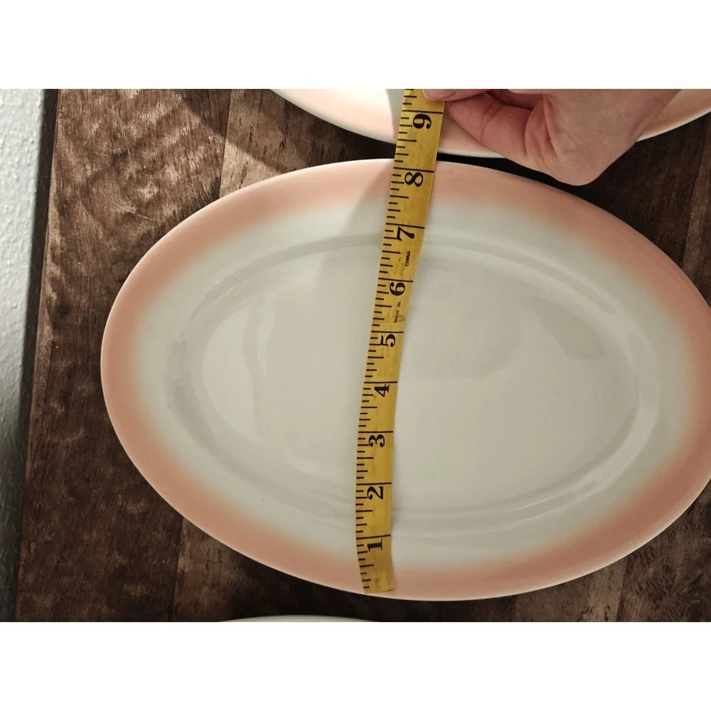 Set‎ Of 3 Vintage Caribe China USA Pink Sunset Airbrush Oval Platter Plates